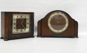 Smiths eight-day mantel clock in walnut case and another mantel clock in walnut case with square