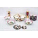 Late Victorian dessert service comprising three comports and 12 plates painted with fruit within