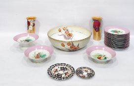 Late Victorian dessert service comprising three comports and 12 plates painted with fruit within