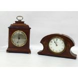 Edwardian mantel clock by Waite & Son of Cheltenham in inlaid mahogany case and one other (2)