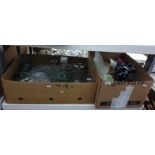 Four boxes of assorted ceramics and glassware to include wine glasses, glass decanter, etc