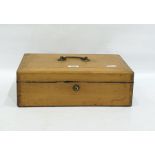 Late 19th/early 20th century pine deed box of rectangular form with brass carrying handle, the