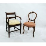 19th century mahogany carver’s open armchair having channelled shoulder rail, scroll carved and