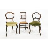 Two pairs of Victorian balloon-back dining chairs on cabriole supports and a further satinwood and