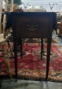 19th century mahogany drop-leaf side table with deep single drawer, raised upon square section