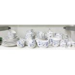 Quantity of blue and white 'Onion' pattern tableware, various manufacturers, including teapot, hot
