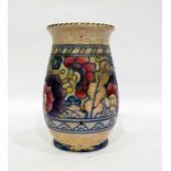 Charlotte Rhead tube-lined pottery vase, baluster-shaped with floral band of decoration, 18cm high