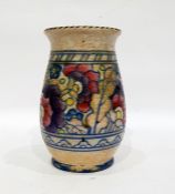 Charlotte Rhead tube-lined pottery vase, baluster-shaped with floral band of decoration, 18cm high