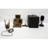 Collection of early 20th century photographic development equipment, a box camera, etc