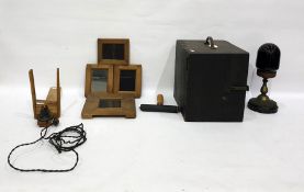 Collection of early 20th century photographic development equipment, a box camera, etc