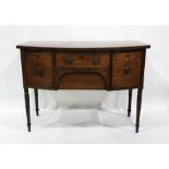 19th century mahogany bowfront sideboard with two central drawers flanked by deep drawers, with