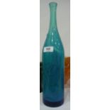 Mdina style blue glass bottle vase, a iridescent green glass vase with painted floral decoration,