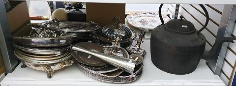 Large quantity of silver plate including an Edwardian inkstand with glass inkwell, a pair of