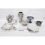 Quantity of silver plate including an octagonal comport, a pierced rectangular dish, a swing-handled