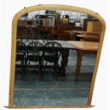 Pine framed overmantel mirror with arched top The height is 161 cm and the width is 136 cm