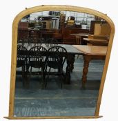 Pine framed overmantel mirror with arched top The height is 161 cm and the width is 136 cm