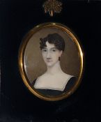 Regency portrait miniature, head and shoulders of a lady 'Lettice Arnold', 6cm x 5cm, inscribed