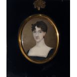 Regency portrait miniature, head and shoulders of a lady 'Lettice Arnold', 6cm x 5cm, inscribed