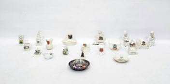 Quantity of crested china including an Arcadian model of a boat bearing the arms for Westcliffe on