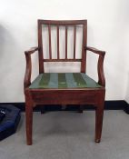 19th century mahogany bar-back carver chair on square section tapering supports