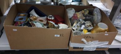 Two boxes of assorted ceramics and glassware to include Mason's silver jubilee mug, glass vase, etc