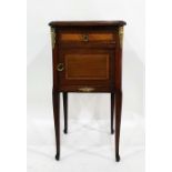 Marble top French pot cupboard, the moulded edge above single drawer and cupboard door, with gilt
