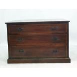 19th century mahogany and satinwood banded chest of three drawers, to plinth base, 121.5cm