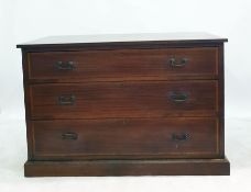 19th century mahogany and satinwood banded chest of three drawers, to plinth base, 121.5cm