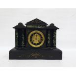 Victorian slate and marble eight-day mantel clock, the case of architectural design with central