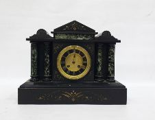 Victorian slate and marble eight-day mantel clock, the case of architectural design with central