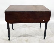 19th century mahogany Pembroke table on turned supports to brass caps and castors