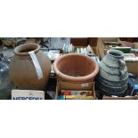 Earthenware amphora, large terracotta garden planter and two others