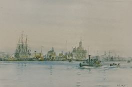 Framed print of the HMS Agamemnon at East Greenwich, colour print after Norman Thelwell of Romsey