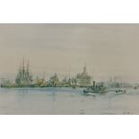 Framed print of the HMS Agamemnon at East Greenwich, colour print after Norman Thelwell of Romsey