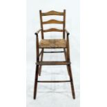 Vintage ladderback child's high chair with rush seat