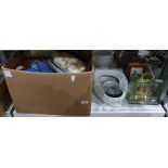 Box of assorted household items to include two Seiko clocks, Royal Cauldon 'Freedwell' plates, etc