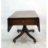 19th century burr wood pembroke table having rectangular top with walnut crossbanding and triple