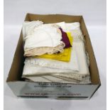 Quantity of linen including damask tablecloths, napkins, etc (1 box)