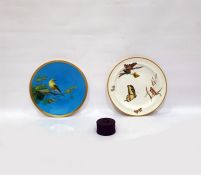 Victorian Minton cabinet plate painted with a bird on an oak branch, on a turquoise ground, 24cm