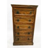 20th century narrow chest of five drawers, to plinth base, 60cm