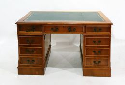 20th century yew pedestal desk, 136cm