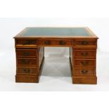 20th century yew pedestal desk, 136cm