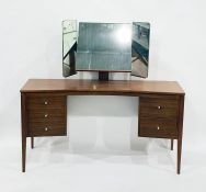 1960's Gordon Russell dressing table and stool with three part sectional mirror above the curved