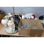 Three boxes of assorted ceramics and glassware to include glass bowl, tumblers, Midwinter part tea