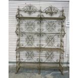 19th century French wrought iron shelf unit with scrolled decoration, the base stamped 'Mazieres