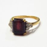 18ct gold red stone and diamond dress ring,  approx size K