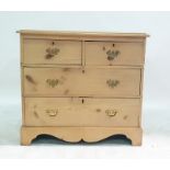 Late 19th century pine chest of two short and two long drawers, shaped apron, on bracket feet, 87cm