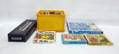 Box of assorted children's toys and games to include The Simpsons 3D chess, Mr Men puzzle, Mr Tickle