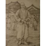 Pair original etchings "Village Elder", signed in pencil indistinctly by the artist, 30cm x 22cm and