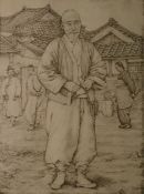 Pair original etchings "Village Elder", signed in pencil indistinctly by the artist, 30cm x 22cm and
